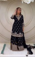 Elegant Black Embroidered Kurta Set with Palazzo Pants and Dupatta SR