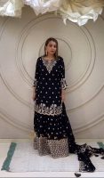 Elegant Black Embroidered Kurta Set with Palazzo Pants and Dupatta SR